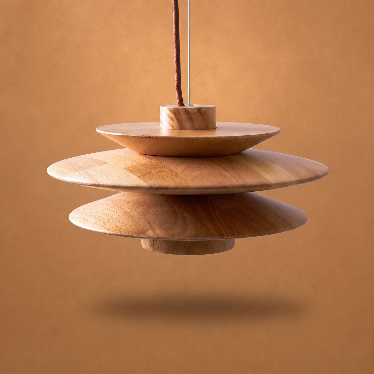 Cascade Wooden Disc Pendant Light, 11.8-Inch x H 5.9-Inch, Nature wood for Dining Room & Living Room