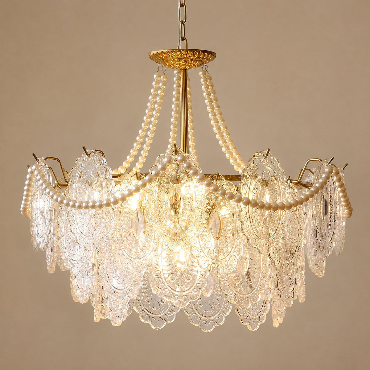 Gold Glass Drop Chandelier