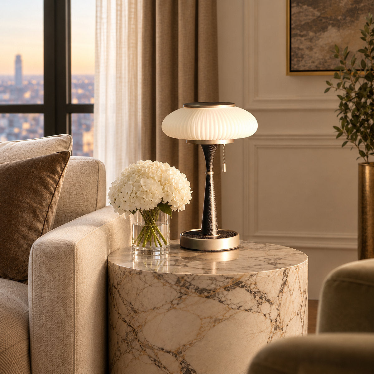 Mushroom-Cap Glass Plug-In Table Lamp