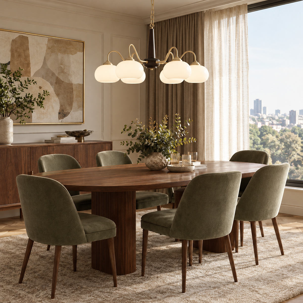 Tricolordeer Walnut Wood Brass Glass Chandelier