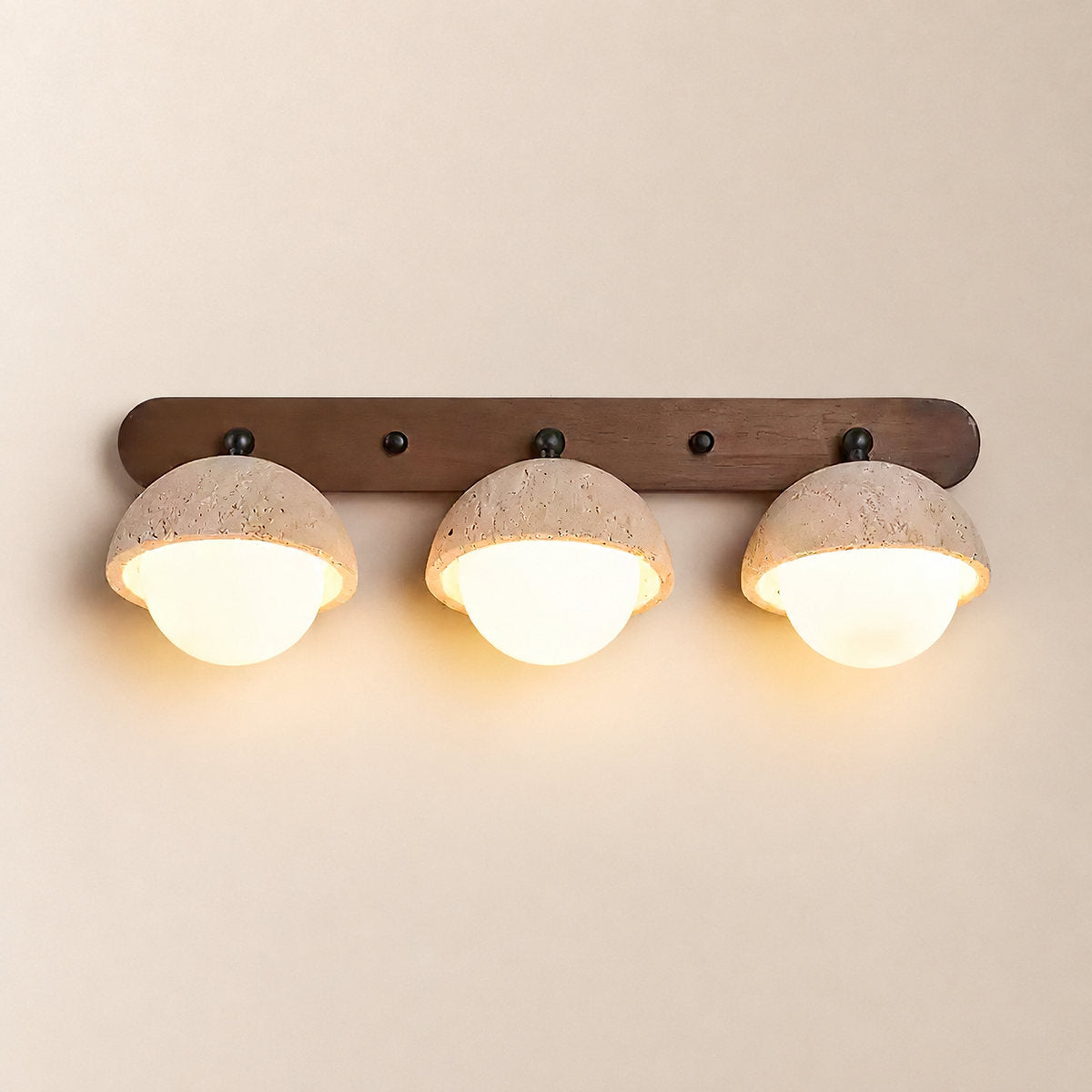 Pecherna Wall Lamp, 5.9-Inch x H 7.5-Inch, Yellow Travertine & Walnut Wood for Living Room & Dining Room