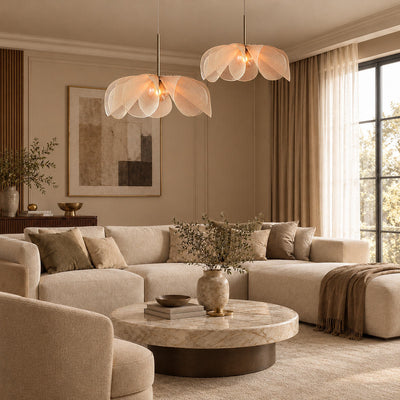 Woven Abaca Fiber Floral Pendant Lamp