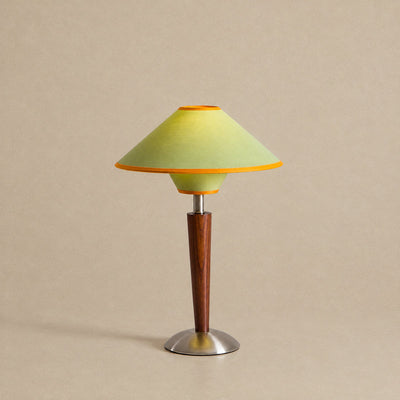 Tricolordeer Walnut Wood and Fabric Table Lamp