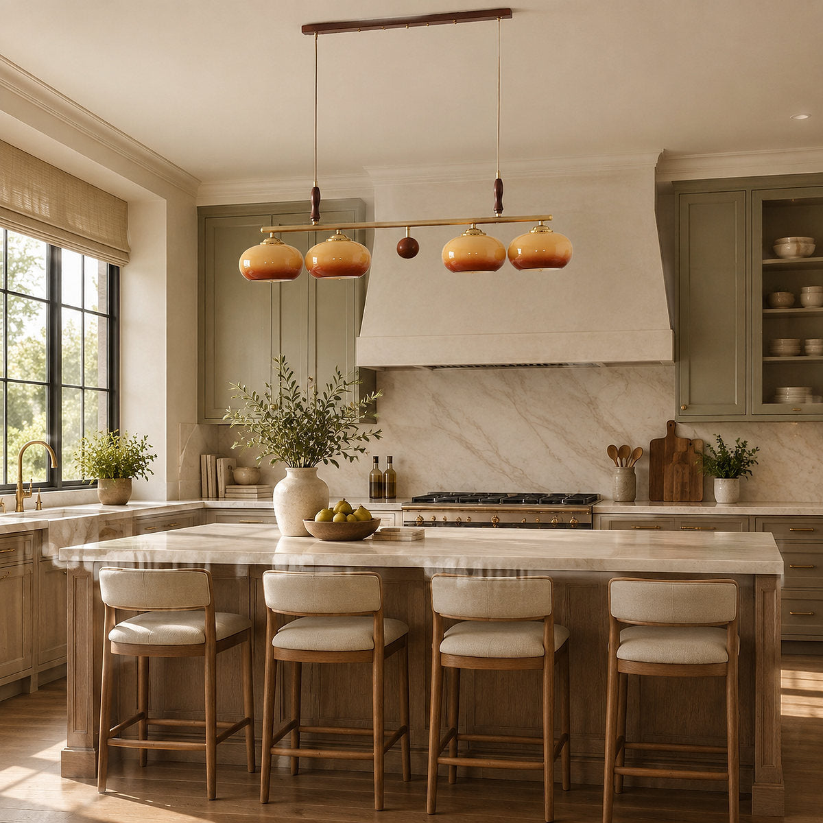Modern Linear Multi-Head Glass Pendant Light for Dining Room & Living Room