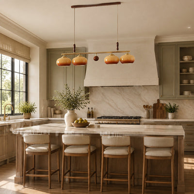 Modern Linear Multi-Head Glass Pendant Light for Dining Room & Living Room
