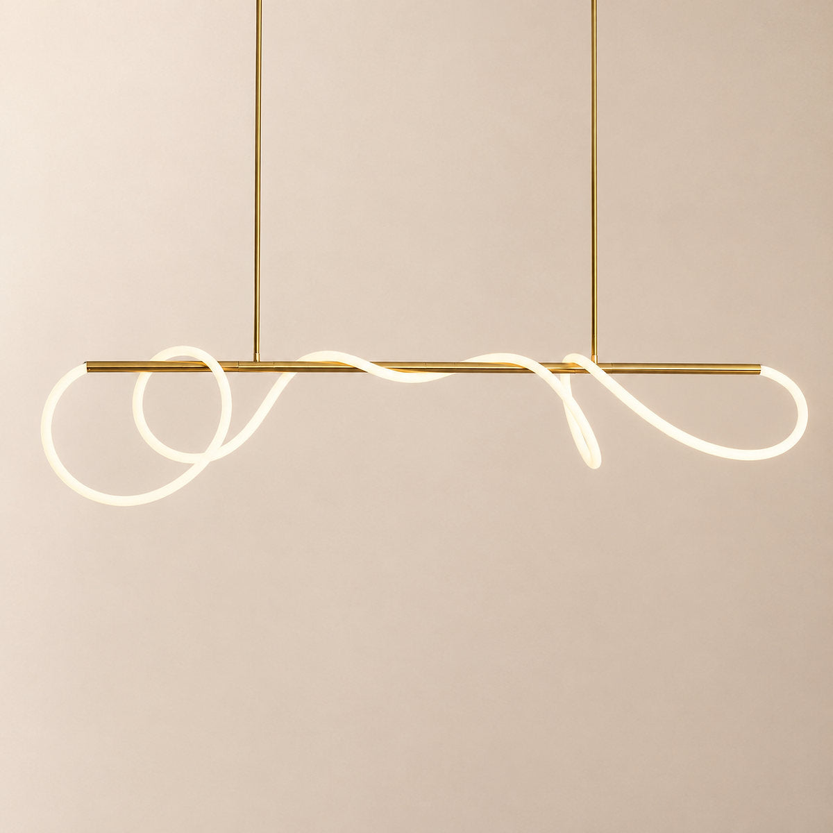 Sculptural Curved Linear and Round LED Chandelier