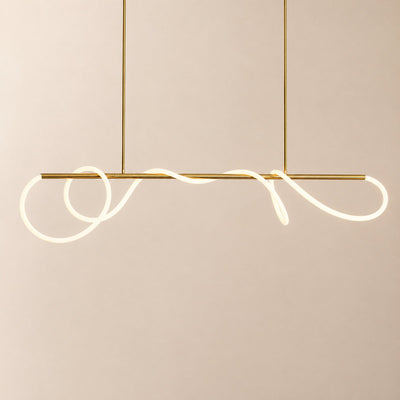 Sculptural Curved Linear and Round LED Chandelier