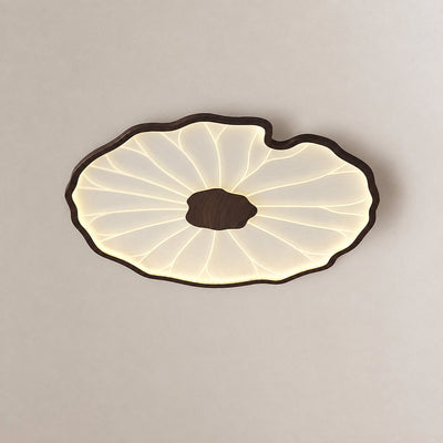 Lotus Leaf Acrylic Ceiling Light, 11.8-Inch x H 1.6-Inch, Hydrographic Natural Wood Grain Finish, Warm Light for Living Room & Bedroom