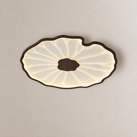 Lotus Leaf Acrylic Ceiling Light, 11.8-Inch x H 1.6-Inch, Hydrographic Natural Wood Grain Finish, Warm Light for Living Room & Bedroom