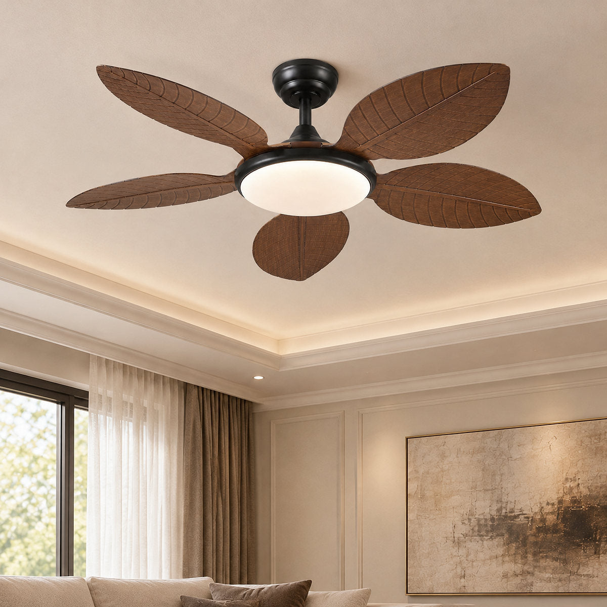 Tricolordeer Carved Palm-Leaf Dome Light Ceiling Fan