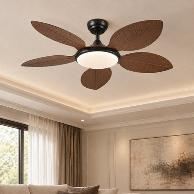 Tricolordeer Carved Palm-Leaf Dome Light Ceiling Fan