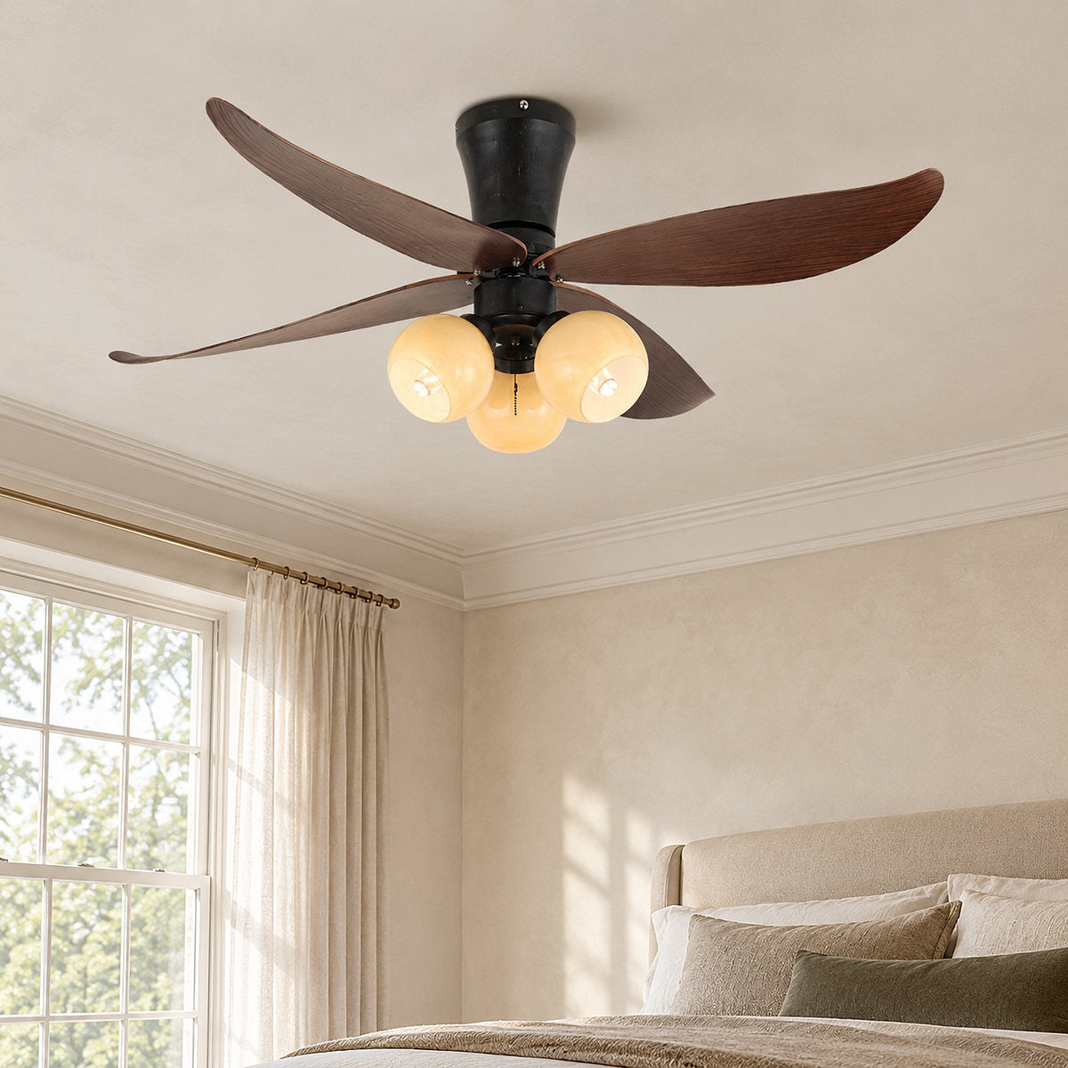 Arbora Bloom Ceiling Fan Light, 36-Inch x H 11.8-Inch, Walnut Wood & White for Living Room