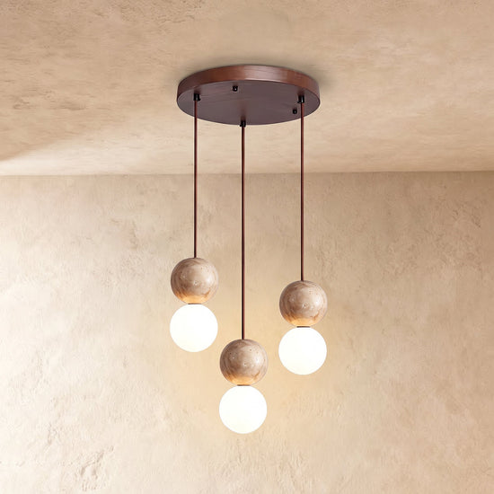 Camille Travertine Pendant Light,1 Light-11 Lights Yellow Travertine & White for Dining Room & Living Room