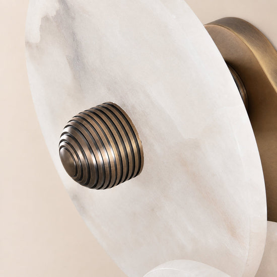 Nayra Alabaster Wall Lamp, 7.9~13.8-Inch, White & Bronze, Triac Warm Dimming for Living Room & Dining Room