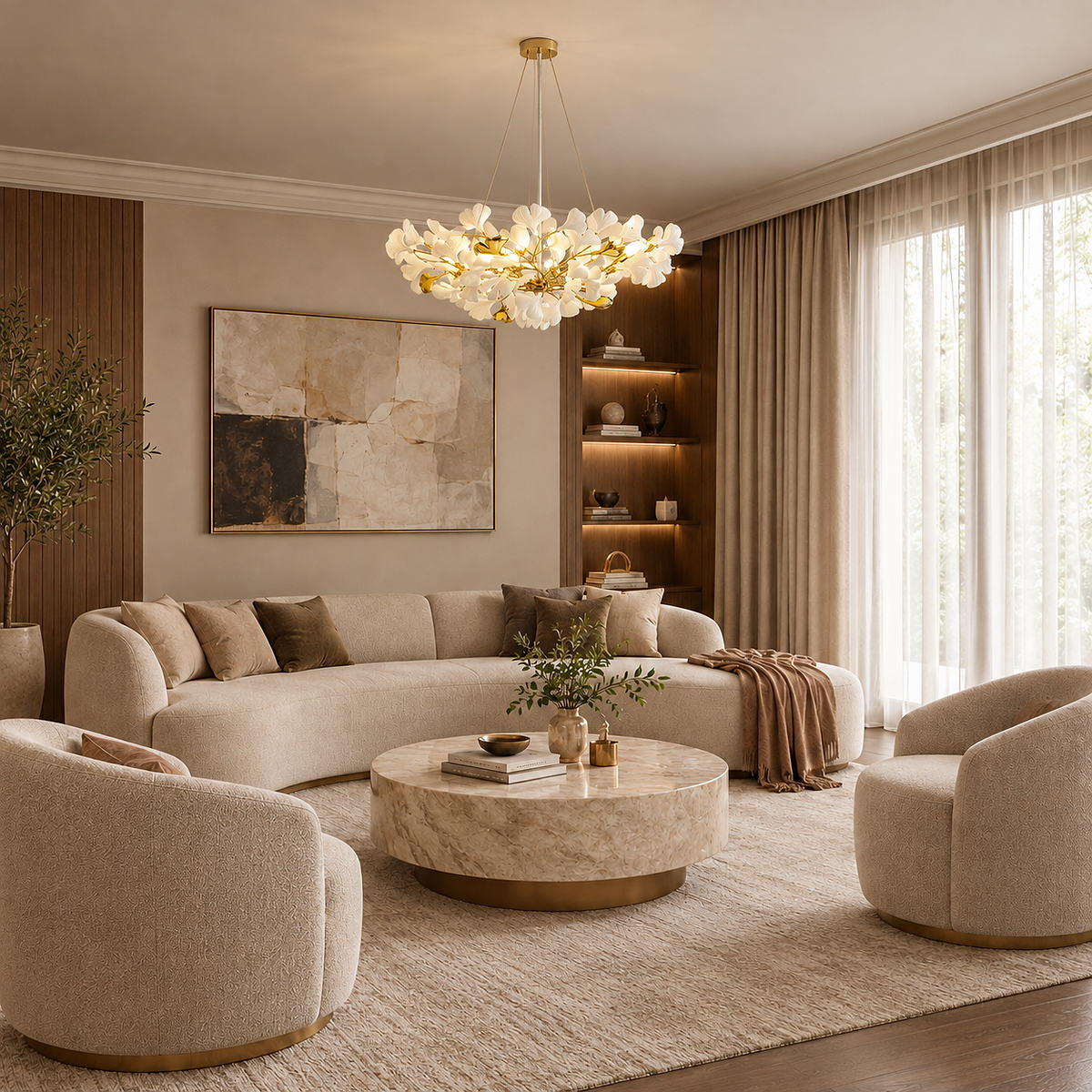 Linear Ginkgo Chandelier – Ceramic-Like Matte Finish