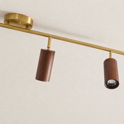 Tricolordeer Gold Brass Ceiling Light: Walnut Wood, 1–4 Heads