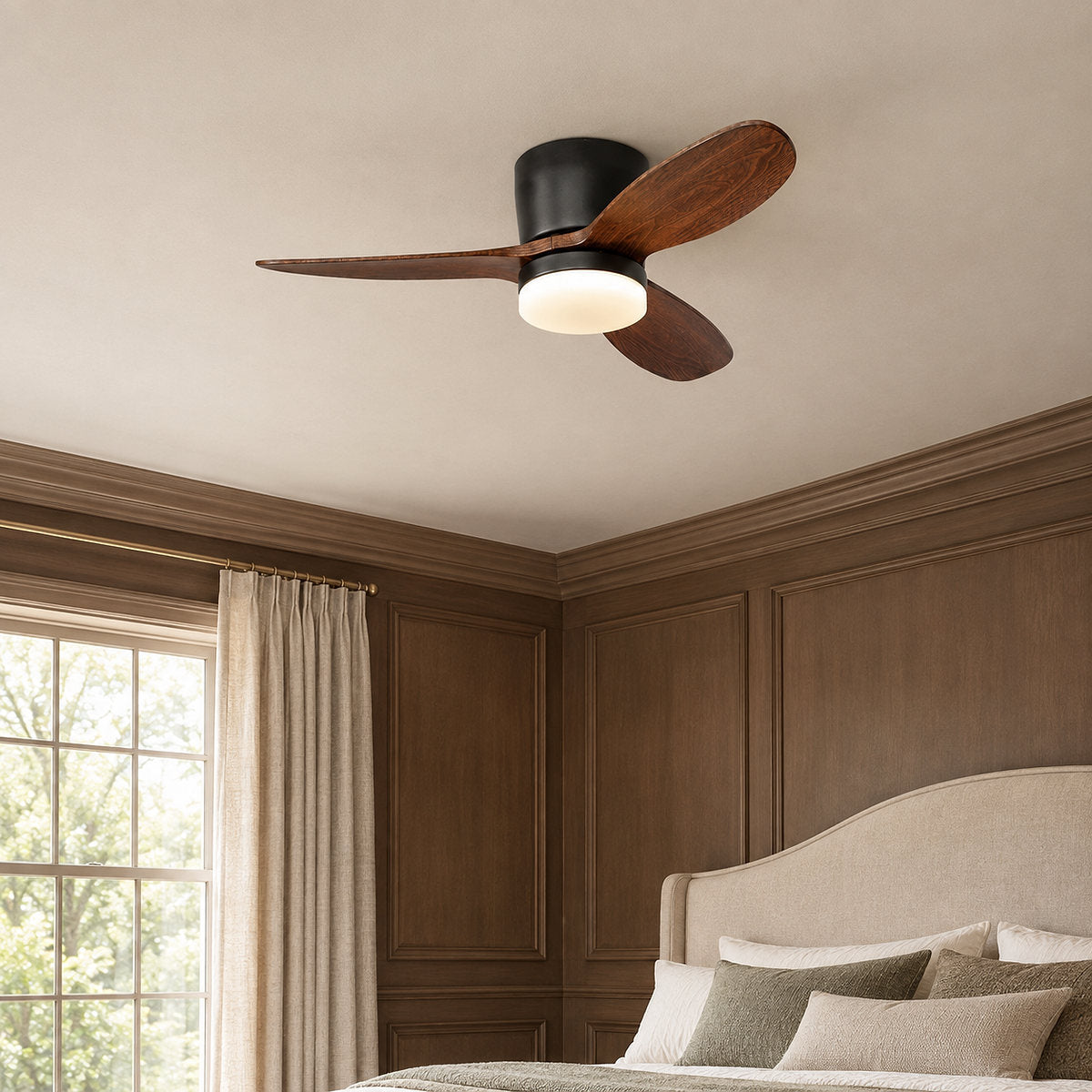 Lumo Petal Ceiling Fan Light, 36-Inch x H 9.4-Inch, Walnut & Black, Warm Light for Living Room