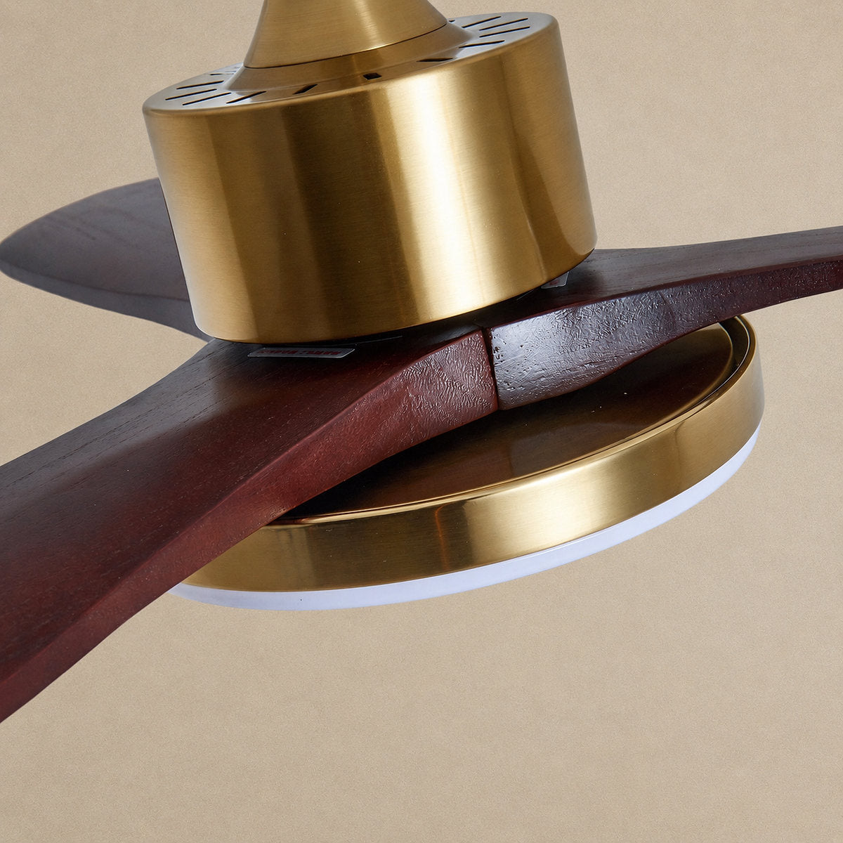 Aurevo Ceiling Fan Light, 36~52-Inch x H 15.7-Inch, Walnut Wood & Gold, Three-Color Light for Living Room