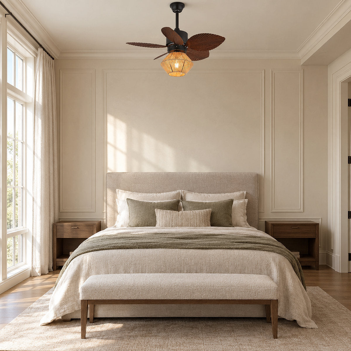 Isla Ceiling Fan Light, 30-Inch x H 13.8-Inch, Walnut Wood Grain & Black for Living Room