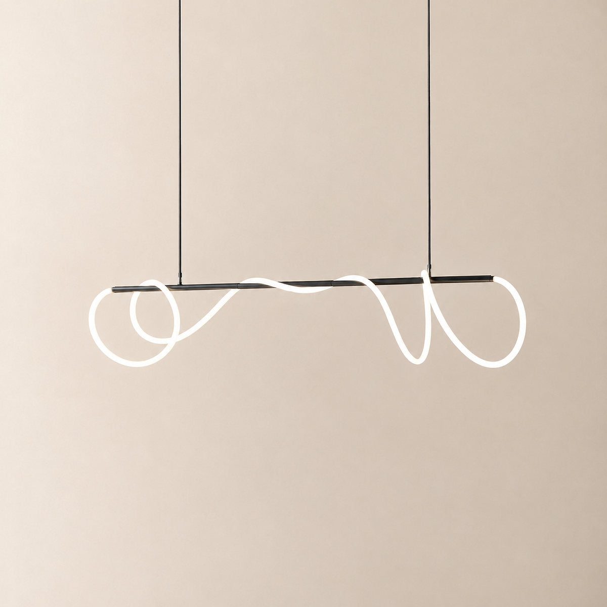 Sculptural Curved Linear and Round LED Chandelier