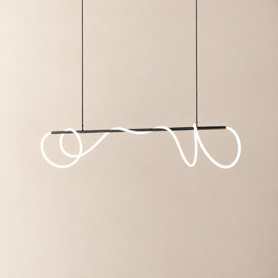 Sculptural Curved Linear and Round LED Chandelier