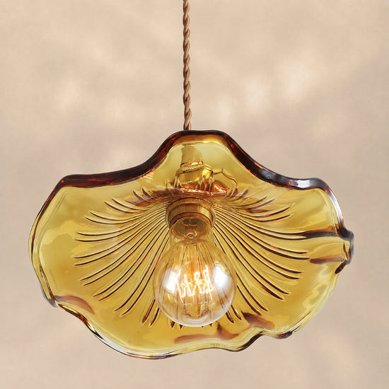 Artisanal Glass Hibiscus Flower Swag Pendant US Plug for Dining Room & Living Room