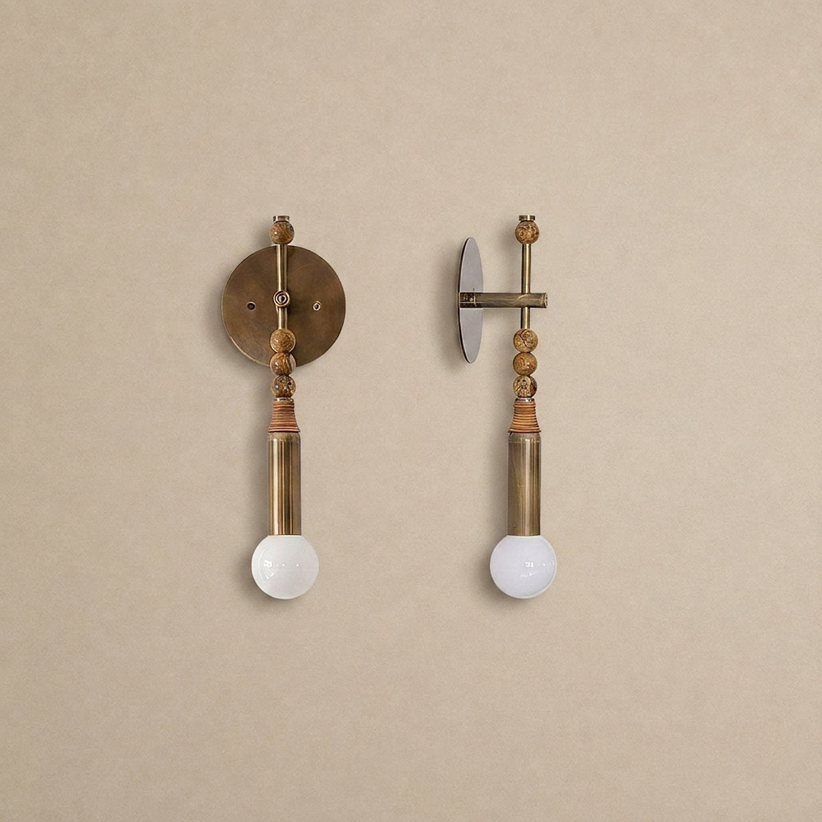 Toam Wall Lamp, 5.9-Inch, Antique Brass & Green Marble for Living Room