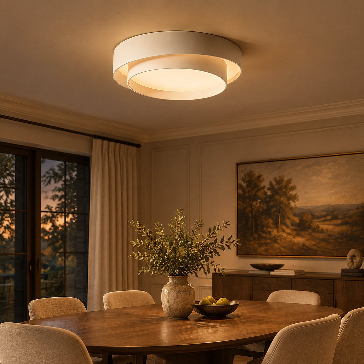 Melody Ceiling Light, 15.7-Inch x H 5.5-Inch, White, Warm Light for Living Room & Bedroom