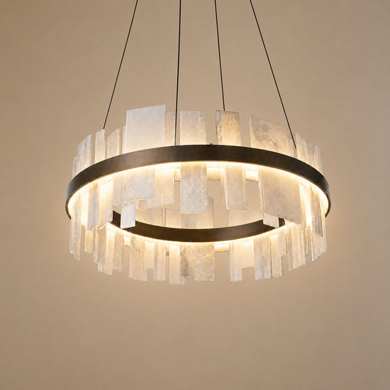 Tricolordeer Round Alabaster Tile Copper Chandelier