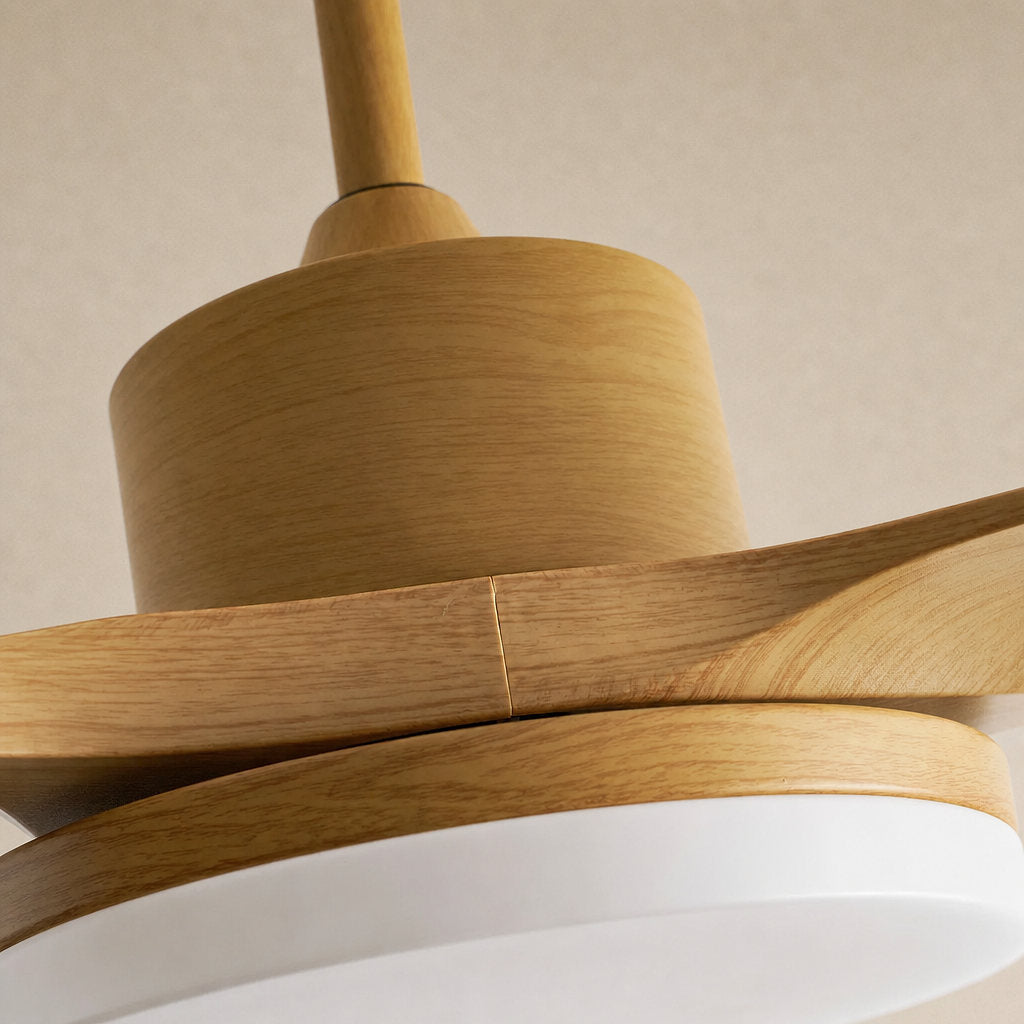 Keltis 48"/52" Ceiling Fan Light, 48~52-Inch x H 11.8-Inch, Model F Natural Wood Grain (ABS blades), Three-Color Light for Living Room