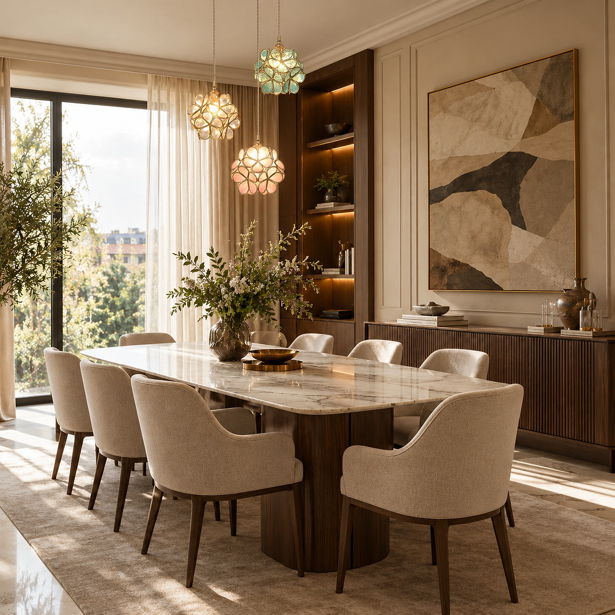 Petal-Shaped Glass Pendant Light with Brass Fitting