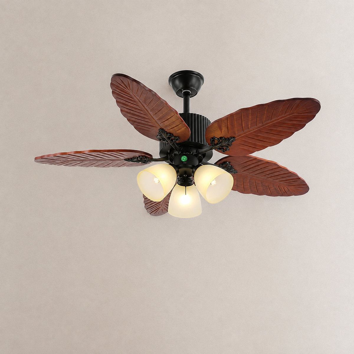 Banana Wood Leaves Ceiling Fan Light, 42-Inch X H 11.8-Inch, Model A Walnut Wood Grain & Black (Without Light) for Living Room
