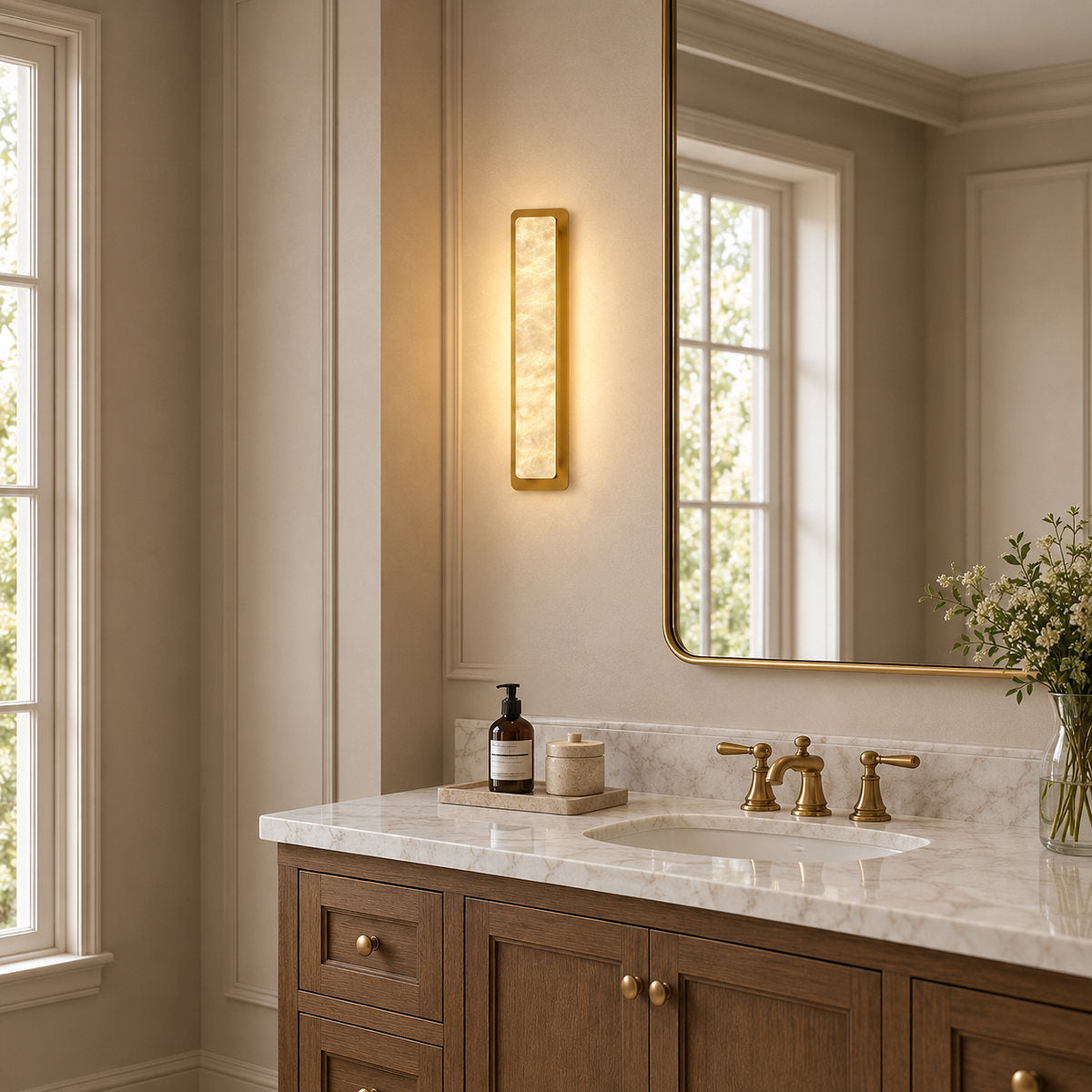 Tricolordeer Rectangular Brass Alabaster Sconces (Set of 2)