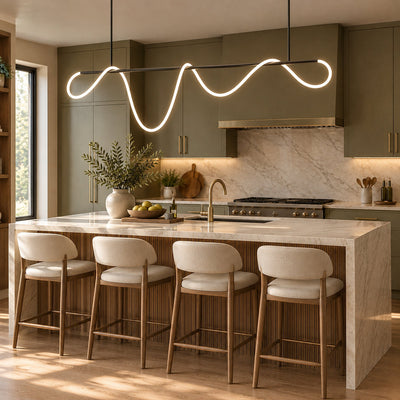 Sculptural Curved Linear and Round LED Chandelier
