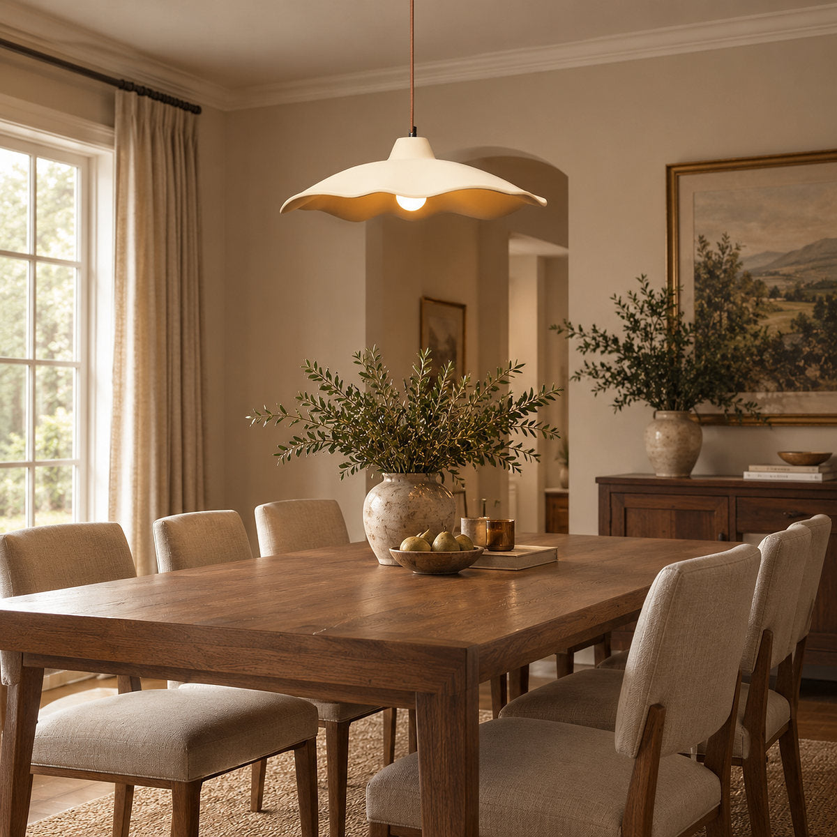 Wavy Edge Microcement Pendant Light for Dining Room & Living Room