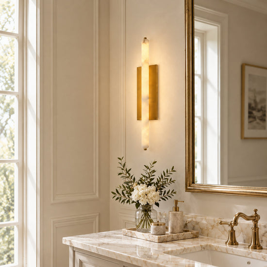 Tricolordeer 25-inch Alabaster Brass Cylindrical Sconce Pair