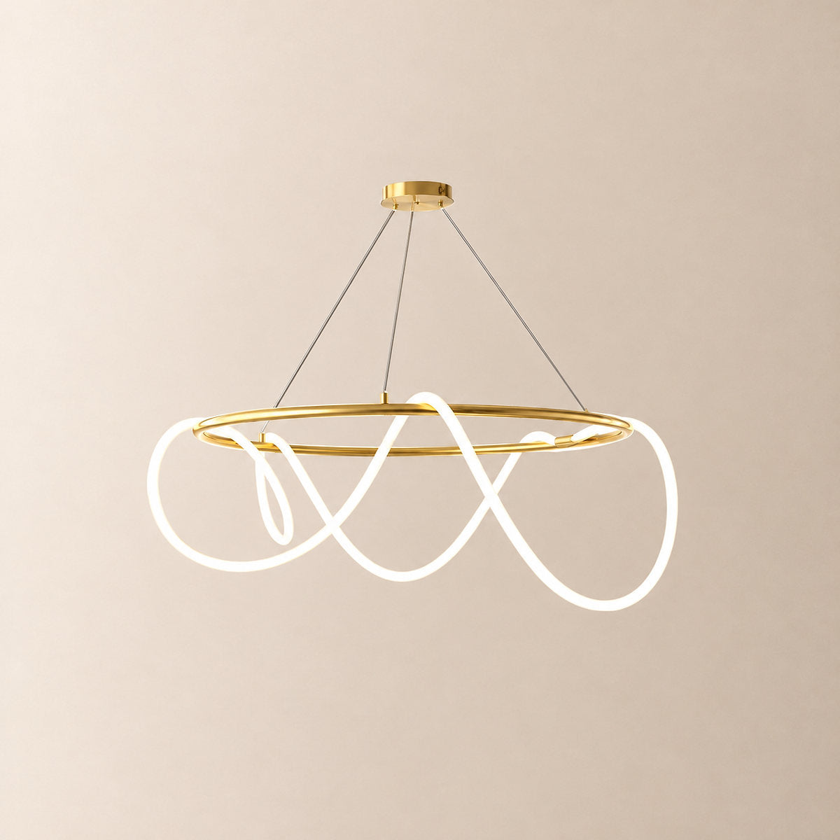 Sculptural Curved Linear and Round LED Chandelier
