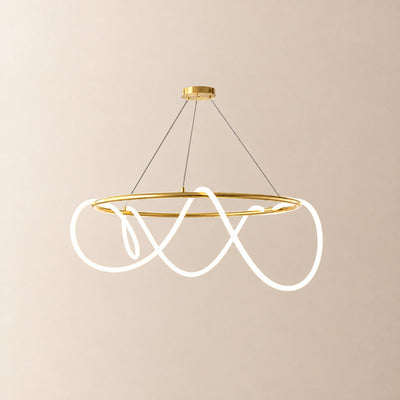 Sculptural Curved Linear and Round LED Chandelier