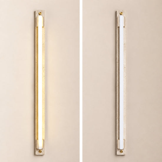 Caelum Light Bar Wall Lamp, 1.9-Inch x H 23.6-Inch, Wood & Yellow Travertine, Warm Light for Living Room & Dining Room