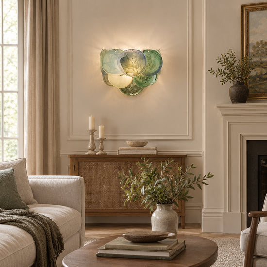 Lunaria Disc Glass Wall Lamp, 13.4-Inch, Green for Living Room & Dining Room
