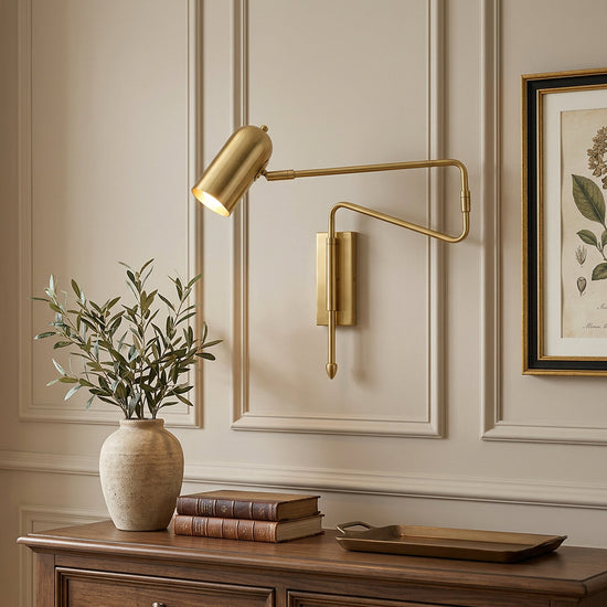 Adjustable Arm Reading Wall Lamp, L 14.6-Inch x H 5.9-Inch, Black & Gold for Bedroom & Living Room