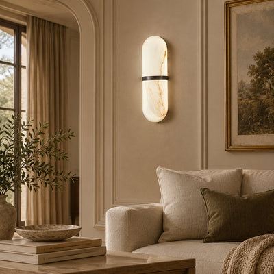 Alabaster Pill Wall Lamp, 3.9~4.7-Inch x H 15.7-Inch, Brass, Warm Light for Living Room & Dining Room