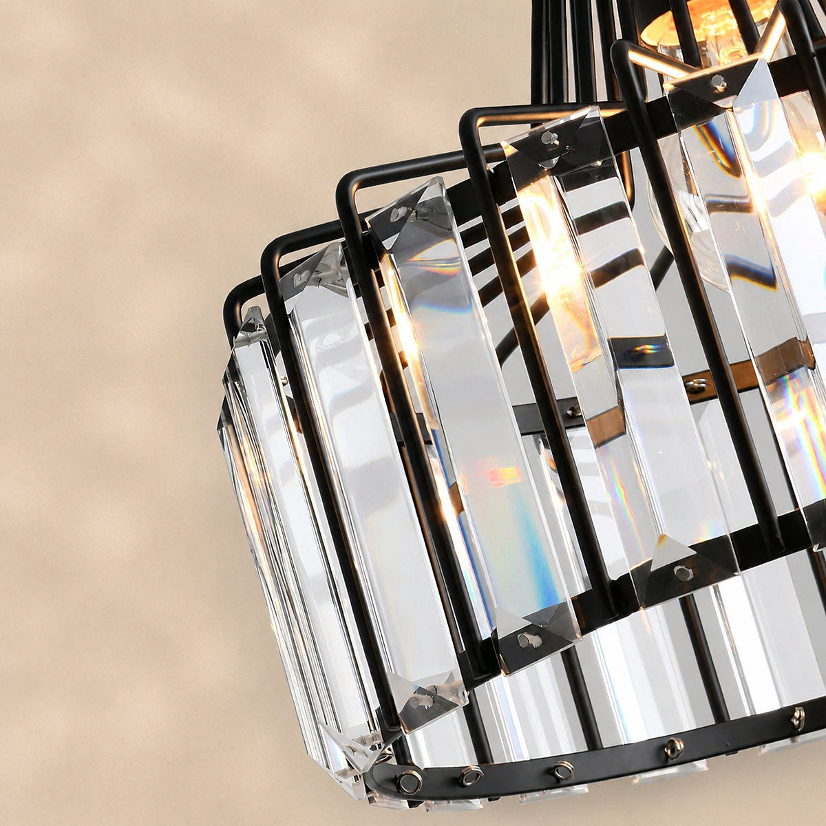Round Crystal Drum Pendant Light for Dining Room & Living Room