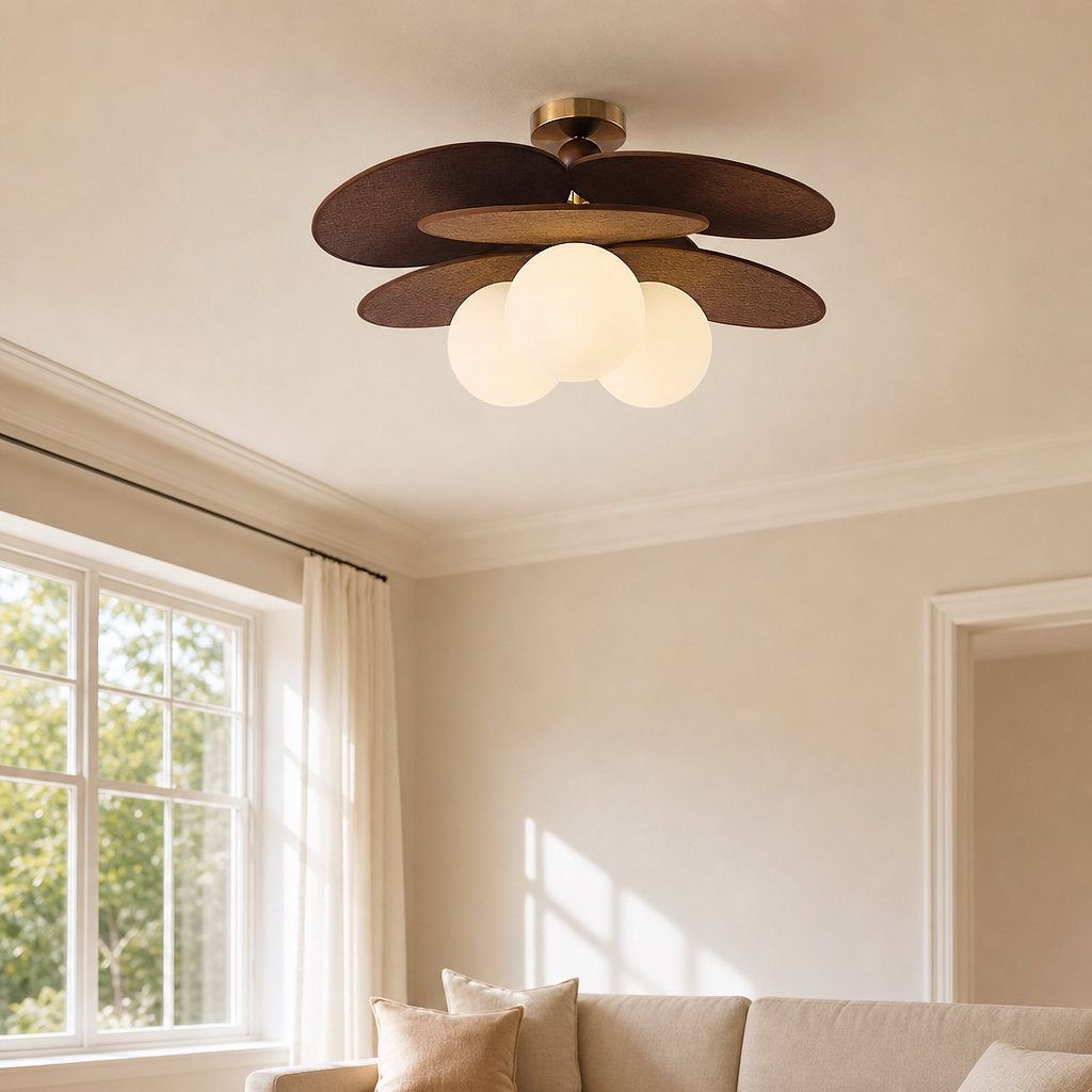 Aurelian Bloom Ceiling Fan Light, 19.7~23.6-Inch x H 11.8-Inch, Dark walnut & White for Living Room
