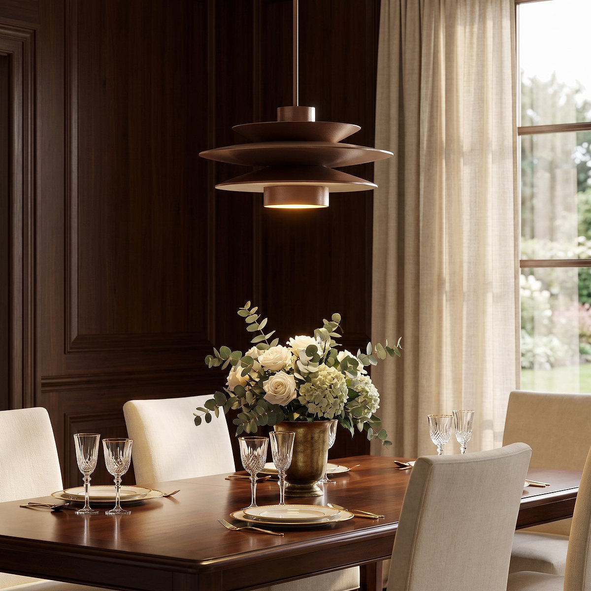 Cascade Wooden Disc Pendant Light, 11.8-Inch x H 5.9-Inch, Nature wood for Dining Room & Living Room