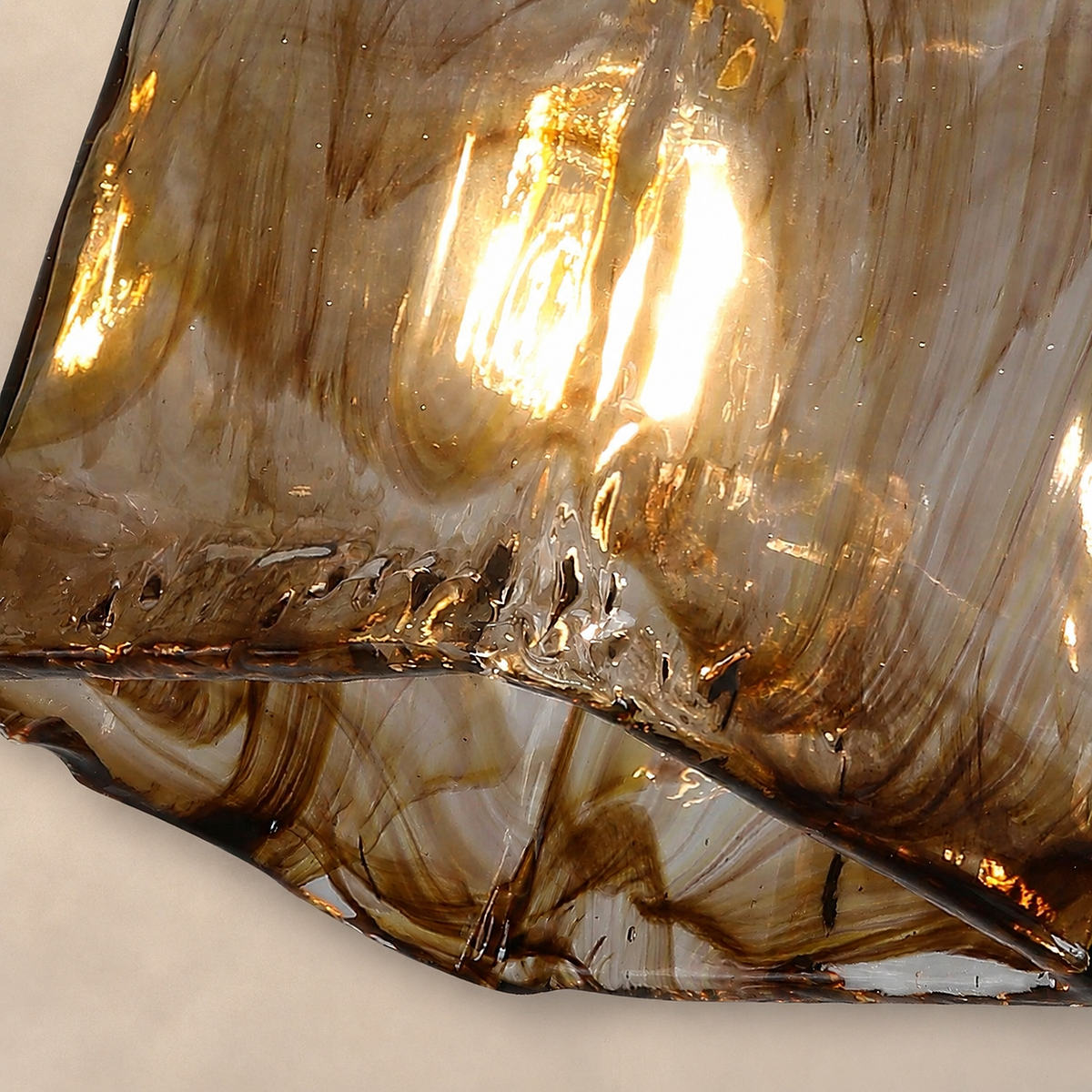Artisanal Brown Blown Glass Brass Pendant for Dining Room & Living Room