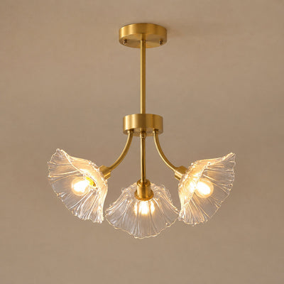 Sculptural Petal Glass Brass Chandelier