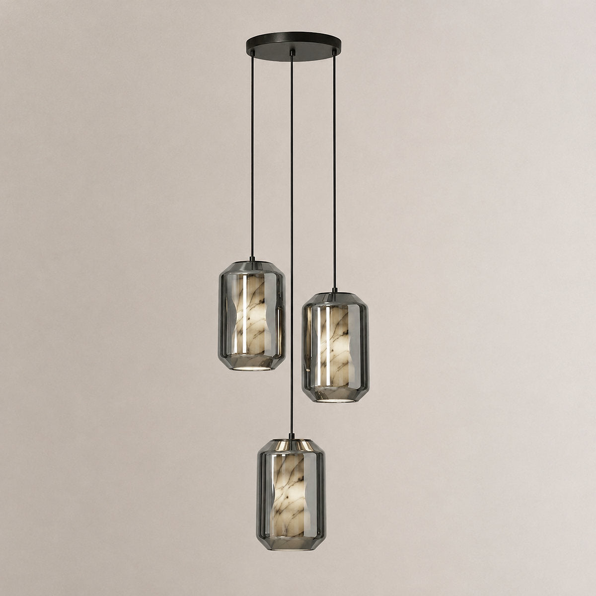 Cylinder Pendant Light in Alabaster and Glass