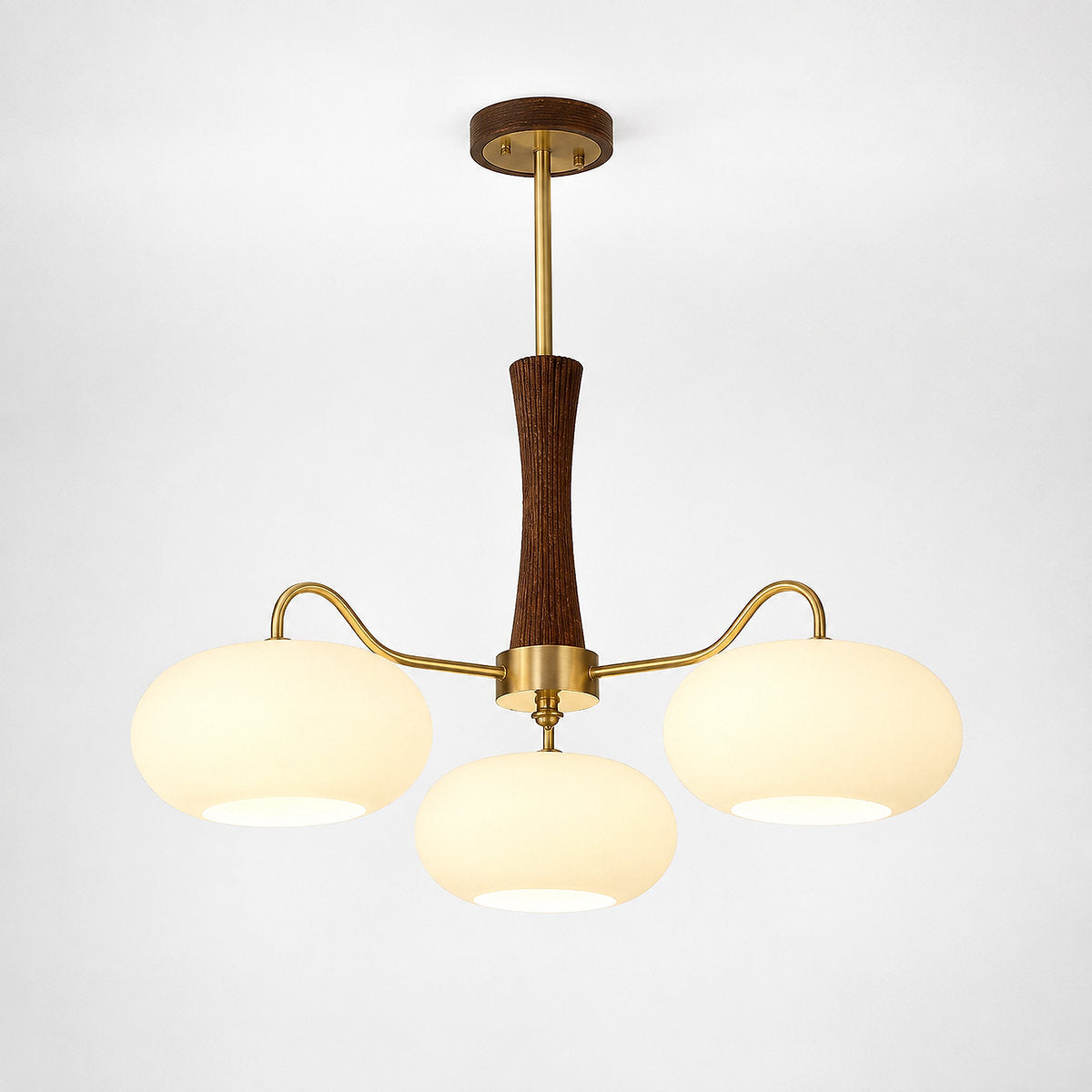 Round Brass and Wood Persimmon Chandelier