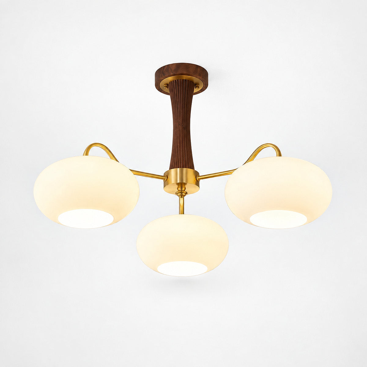 Round Brass and Wood Persimmon Chandelier